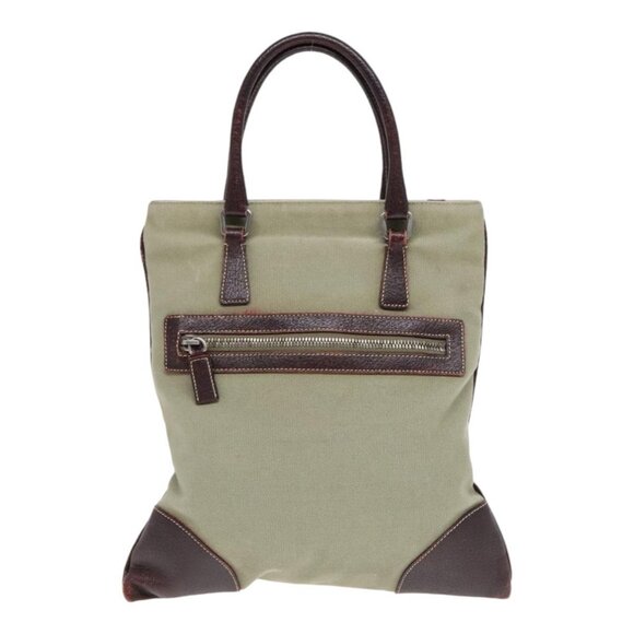 PRADA Hand Bag Canvas Khaki Silver Auth - Picture 3 of 16